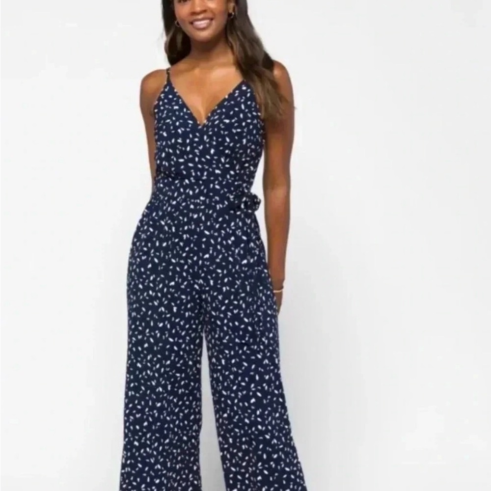 Kaileigh Dark Blue Patterned Crop Jumpsuit